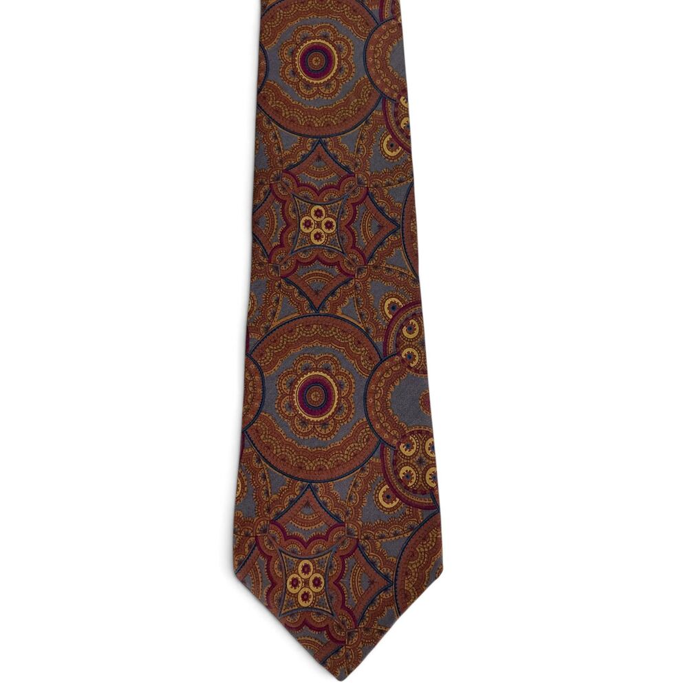 Vintage Liberty of London Art Nouveau Geometric Medallion Silk Men's Tie Bronze